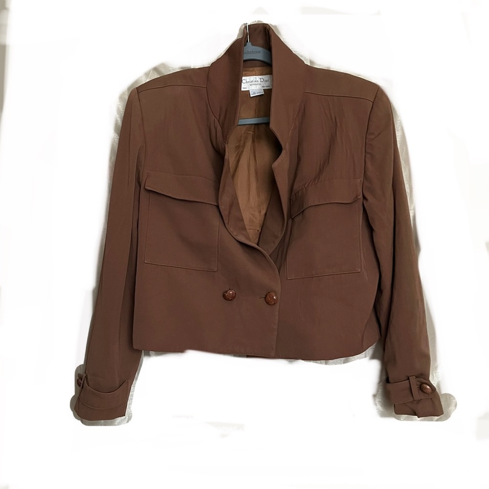 Vintage Christian Dior cropped blazer. 100% wool, braided leather button detail